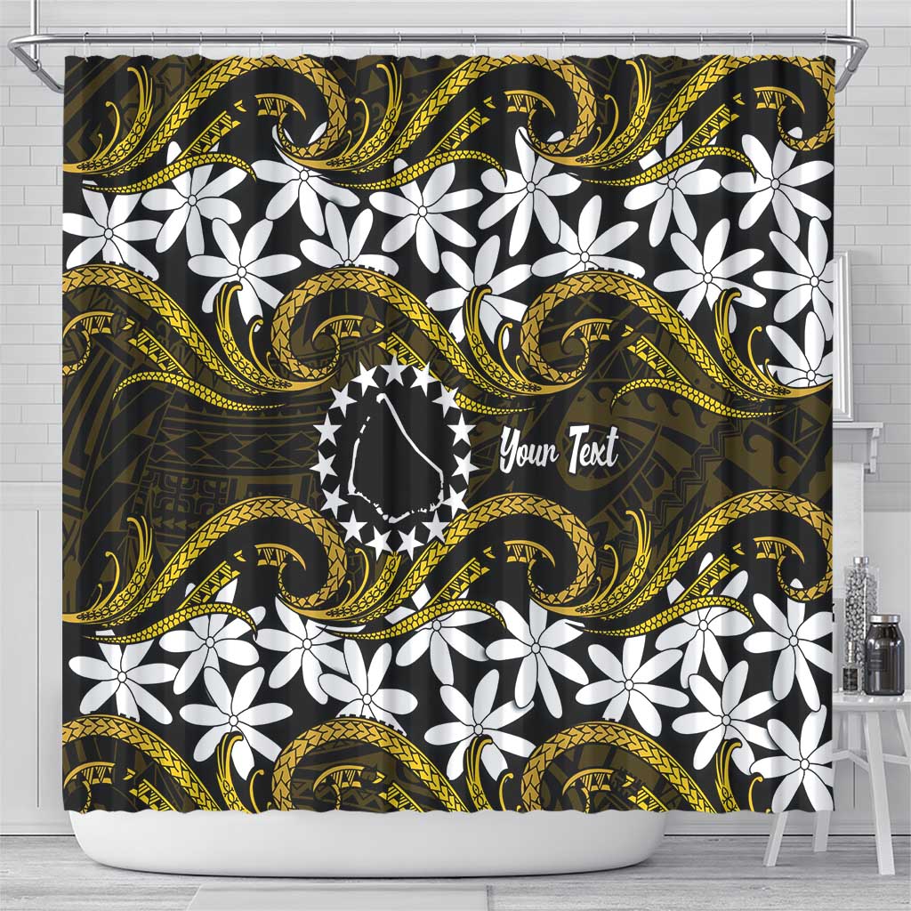Personalised Cook Islands Manihiki Shower Curtain Tiare Maori Polynesian Waves Tattoo