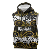 Personalised Cook Islands Manihiki Sleeveless Zip Hoodie Tiare Maori Polynesian Waves Tattoo LT14 Gold - Polynesian Pride