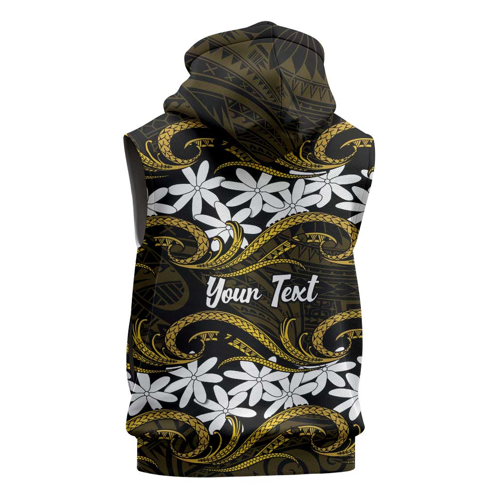 Personalised Cook Islands Manihiki Sleeveless Zip Hoodie Tiare Maori Polynesian Waves Tattoo LT14 - Polynesian Pride