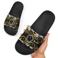 Personalised Cook Islands Manihiki Slide Sandals Tiare Maori Polynesian Waves Tattoo LT14 - Polynesian Pride