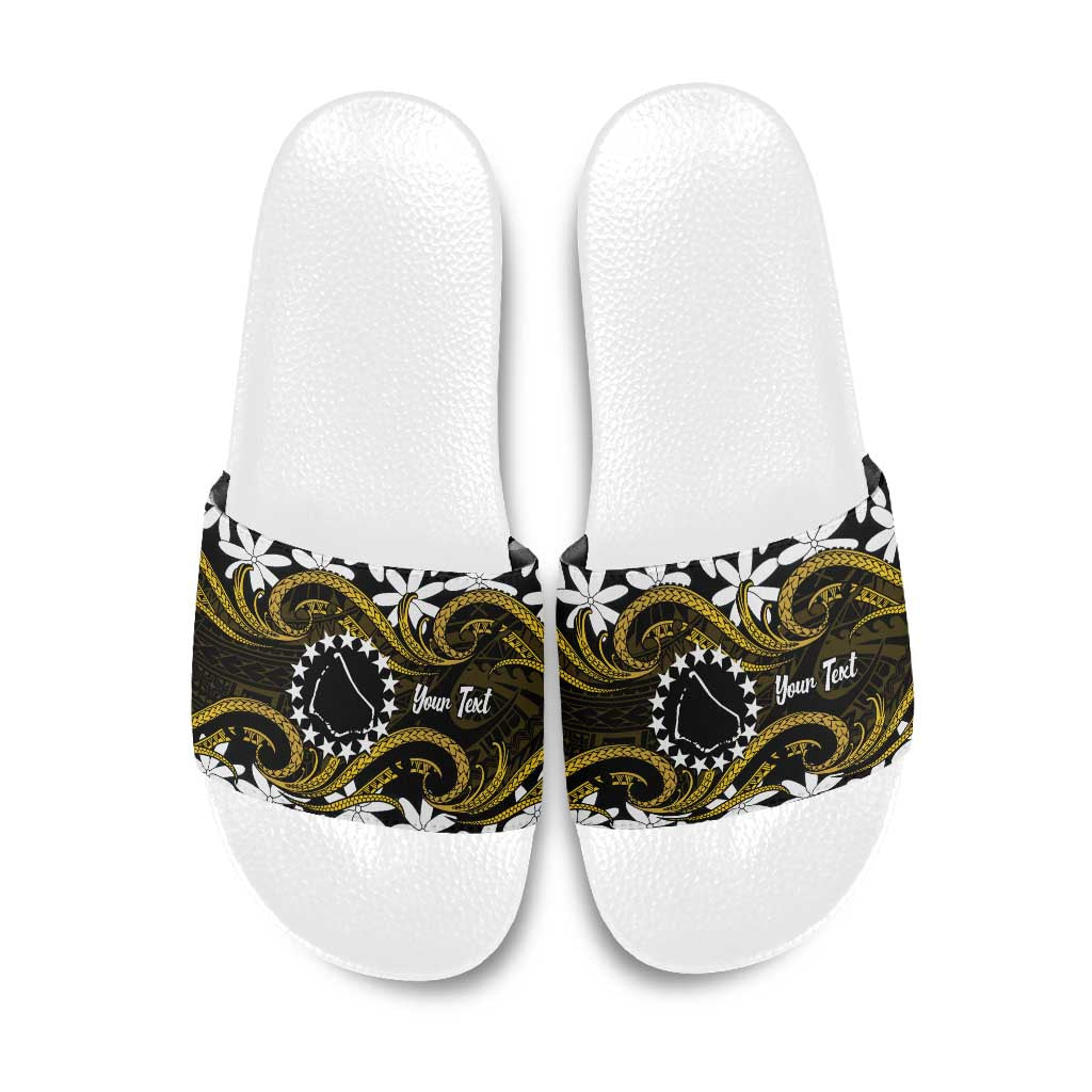 Personalised Cook Islands Manihiki Slide Sandals Tiare Maori Polynesian Waves Tattoo LT14 Gold - Polynesian Pride