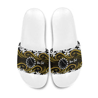 Personalised Cook Islands Manihiki Slide Sandals Tiare Maori Polynesian Waves Tattoo LT14 Gold - Polynesian Pride