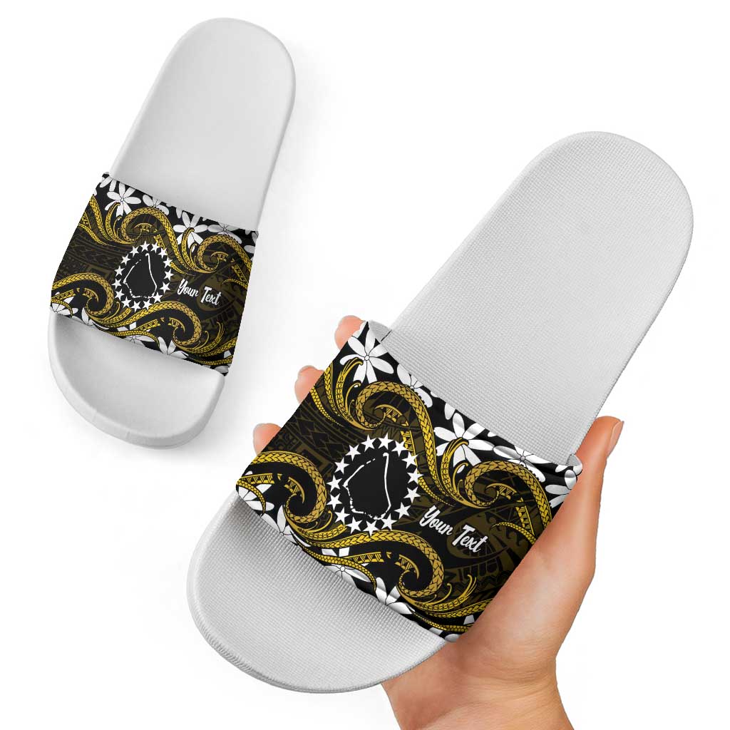 Personalised Cook Islands Manihiki Slide Sandals Tiare Maori Polynesian Waves Tattoo LT14 - Polynesian Pride