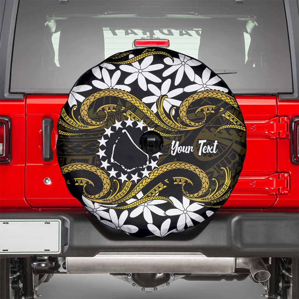 Personalised Cook Islands Manihiki Spare Tire Cover Tiare Maori Polynesian Waves Tattoo