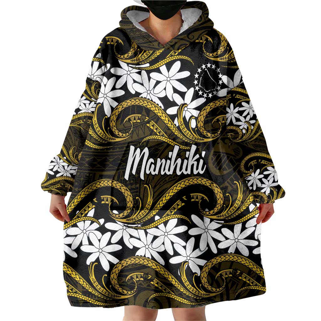 Personalised Cook Islands Manihiki Wearable Blanket Hoodie Tiare Maori Polynesian Waves Tattoo LT14 - Polynesian Pride