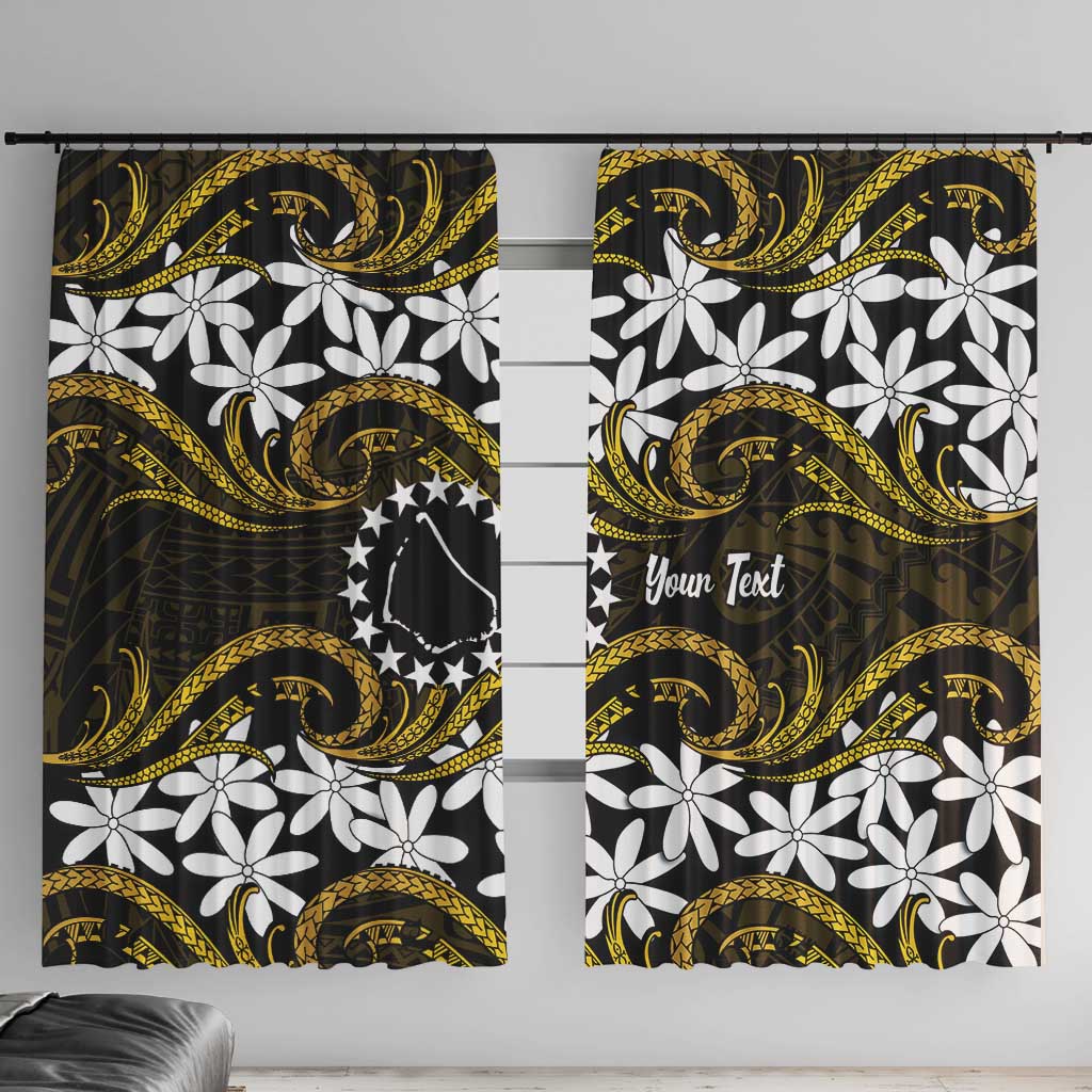 Personalised Cook Islands Manihiki Window Curtain Tiare Maori Polynesian Waves Tattoo