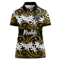 Personalised Cook Islands Manihiki Women Polo Shirt Tiare Maori Polynesian Waves Tattoo LT14 Female Gold - Polynesian Pride