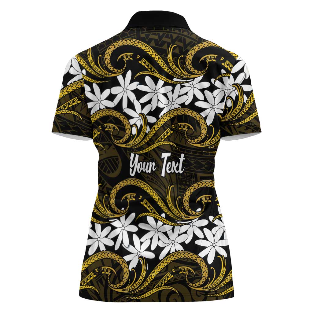 Personalised Cook Islands Manihiki Women Polo Shirt Tiare Maori Polynesian Waves Tattoo LT14 - Polynesian Pride