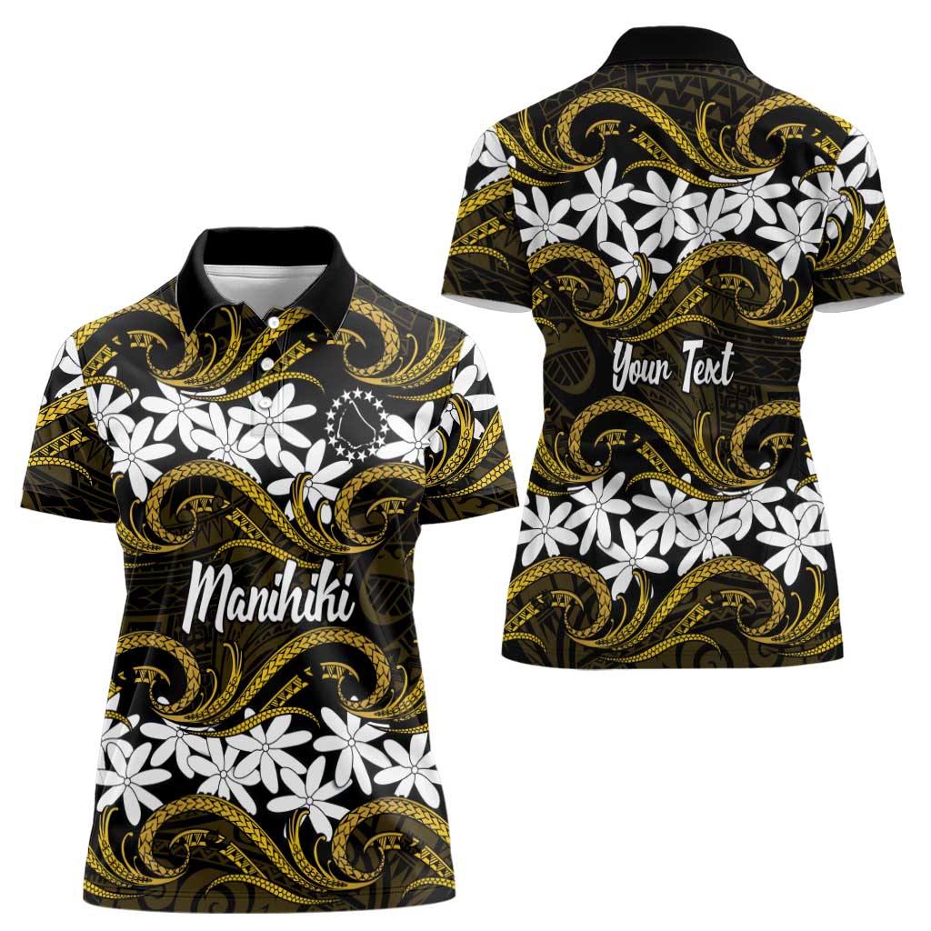 Personalised Cook Islands Manihiki Women Polo Shirt Tiare Maori Polynesian Waves Tattoo LT14 - Polynesian Pride