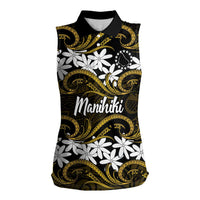 Personalised Cook Islands Manihiki Women Sleeveless Polo Shirt Tiare Maori Polynesian Waves Tattoo LT14 Female Gold - Polynesian Pride