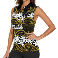Personalised Cook Islands Manihiki Women Sleeveless Polo Shirt Tiare Maori Polynesian Waves Tattoo LT14 - Polynesian Pride