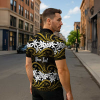 Personalised Cook Islands Manihiki Zipper Polo Shirt Tiare Maori Polynesian Waves Tattoo LT14 - Polynesian Pride