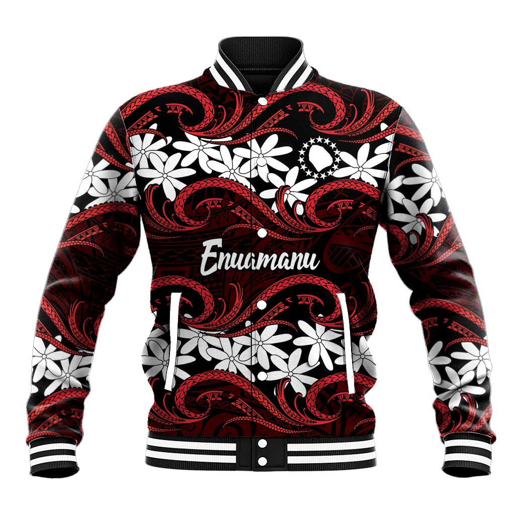 Personalised Cook Islands Atiu Enuamanu Baseball Jacket Tiare Maori Polynesian Waves Tattoo