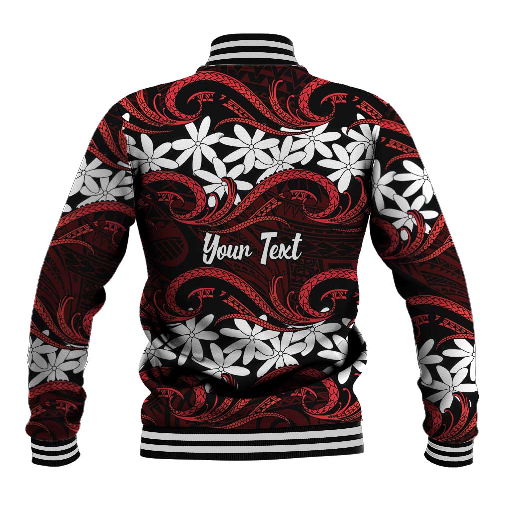 Personalised Cook Islands Atiu Enuamanu Baseball Jacket Tiare Maori Polynesian Waves Tattoo