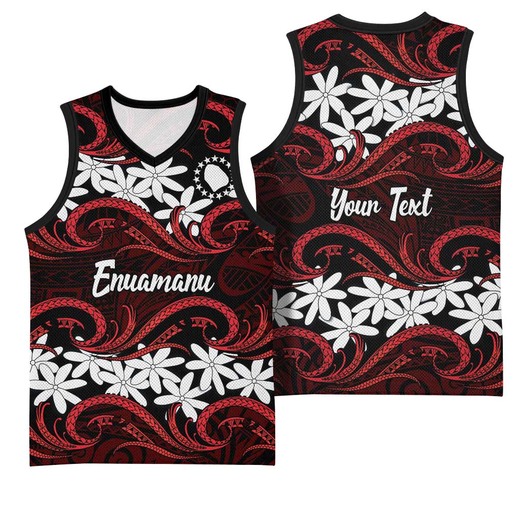 Personalised Cook Islands Atiu Enuamanu Basketball Jersey Tiare Maori Polynesian Waves Tattoo