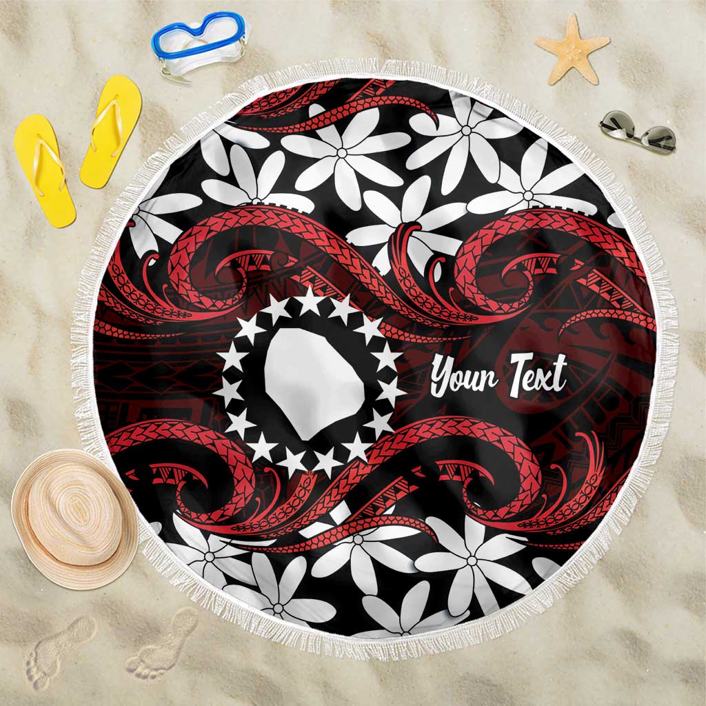 Personalised Cook Islands Atiu Enuamanu Beach Blanket Tiare Maori Polynesian Waves Tattoo