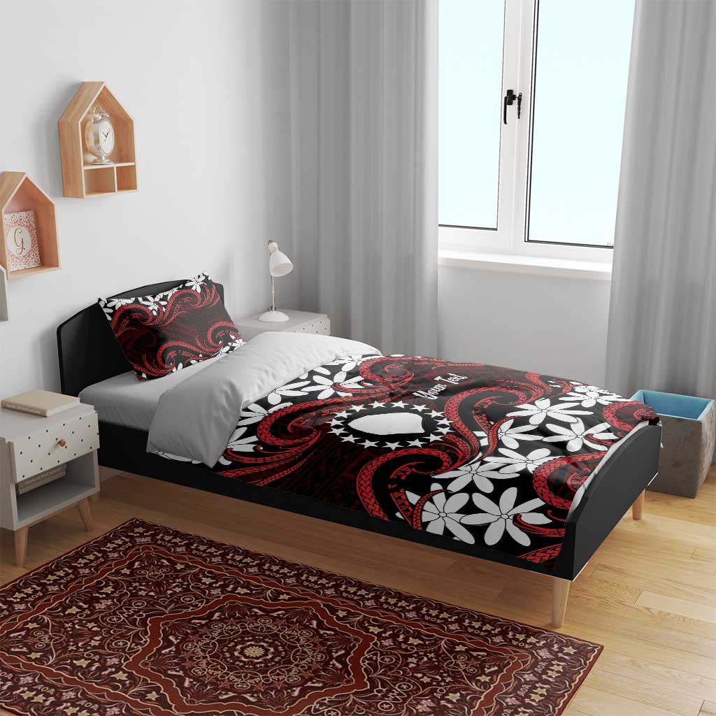 Personalised Cook Islands Atiu Enuamanu Bedding Set Tiare Maori Polynesian Waves Tattoo