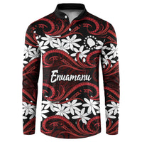 Personalised Cook Islands Atiu Enuamanu Button Sweatshirt Tiare Maori Polynesian Waves Tattoo LT14 Red - Polynesian Pride