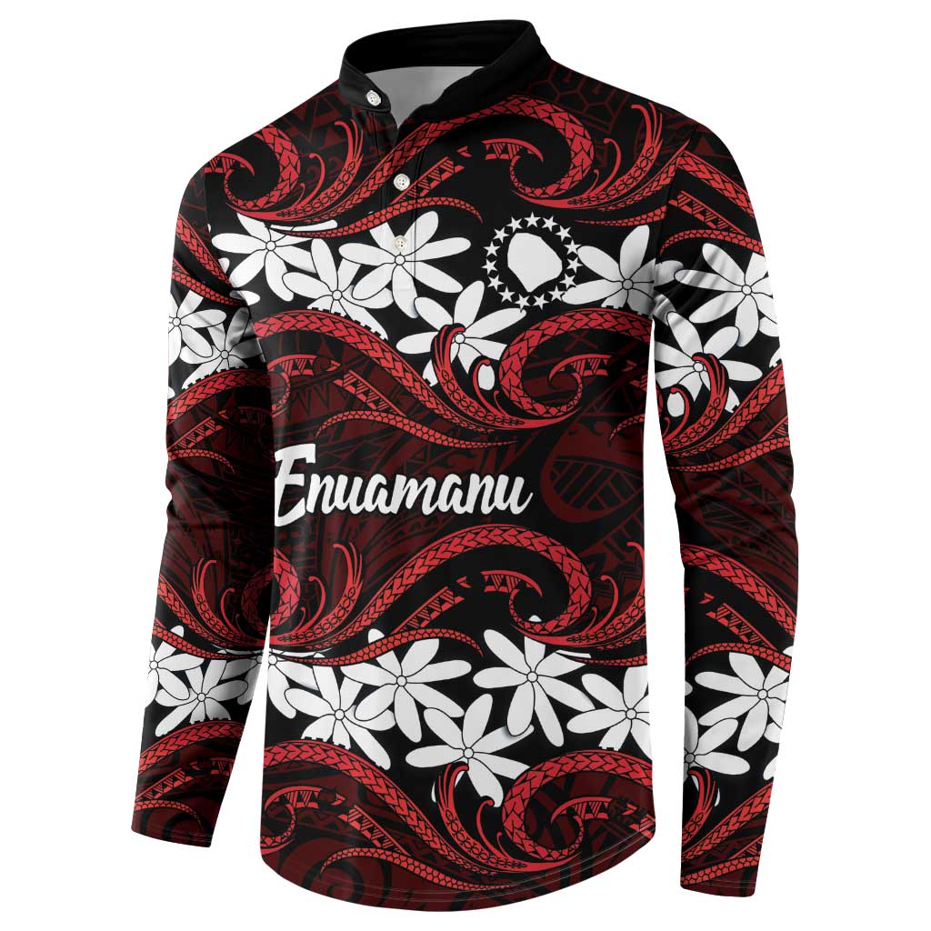 Personalised Cook Islands Atiu Enuamanu Button Sweatshirt Tiare Maori Polynesian Waves Tattoo LT14 - Polynesian Pride