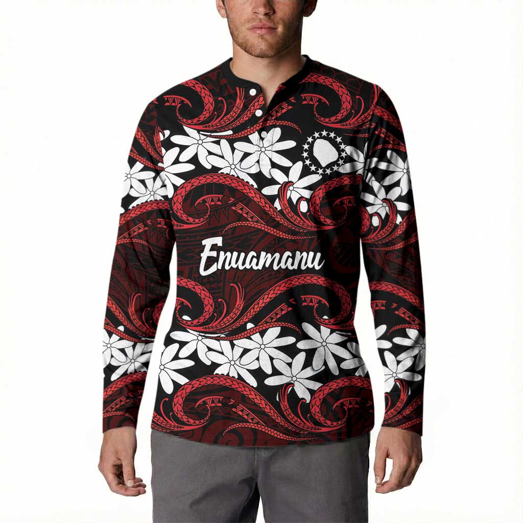 Personalised Cook Islands Atiu Enuamanu Button Sweatshirt Tiare Maori Polynesian Waves Tattoo LT14 - Polynesian Pride