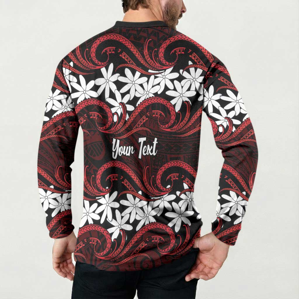 Personalised Cook Islands Atiu Enuamanu Button Sweatshirt Tiare Maori Polynesian Waves Tattoo LT14 - Polynesian Pride