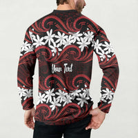 Personalised Cook Islands Atiu Enuamanu Button Sweatshirt Tiare Maori Polynesian Waves Tattoo LT14 - Polynesian Pride