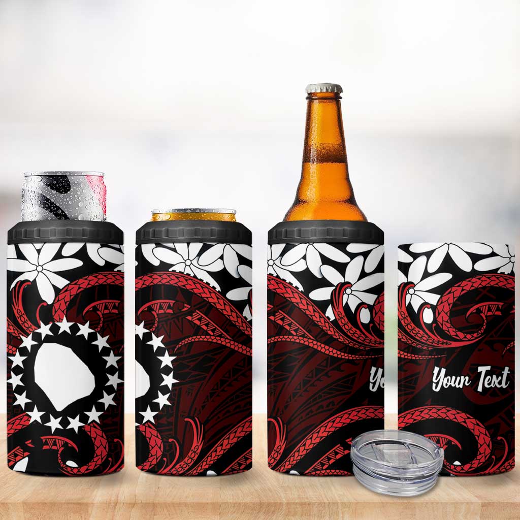 Personalised Cook Islands Atiu Enuamanu 4 in 1 Can Cooler Tumbler Tiare Maori Polynesian Waves Tattoo LT14 - Polynesian Pride