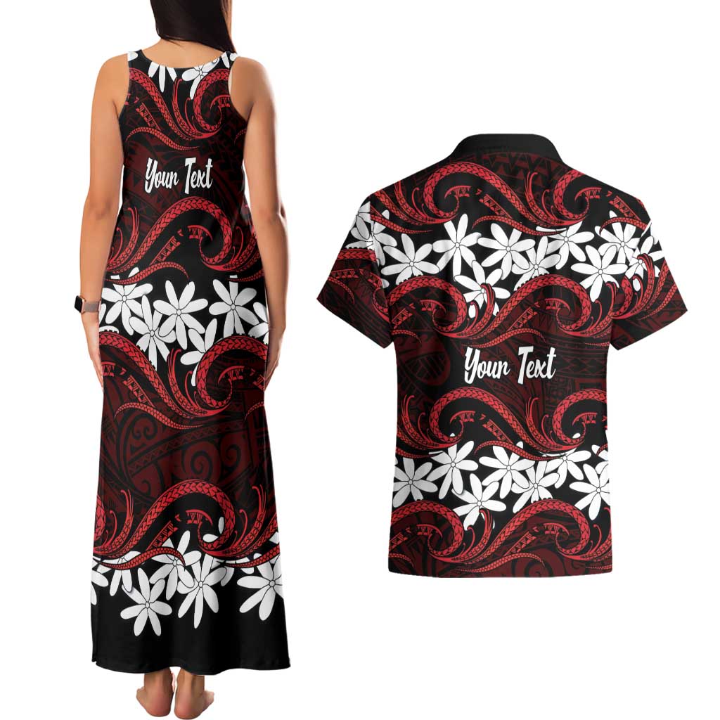 Personalised Cook Islands Atiu Enuamanu Couples Matching Tank Maxi Dress and Hawaiian Shirt Tiare Maori Polynesian Waves Tattoo