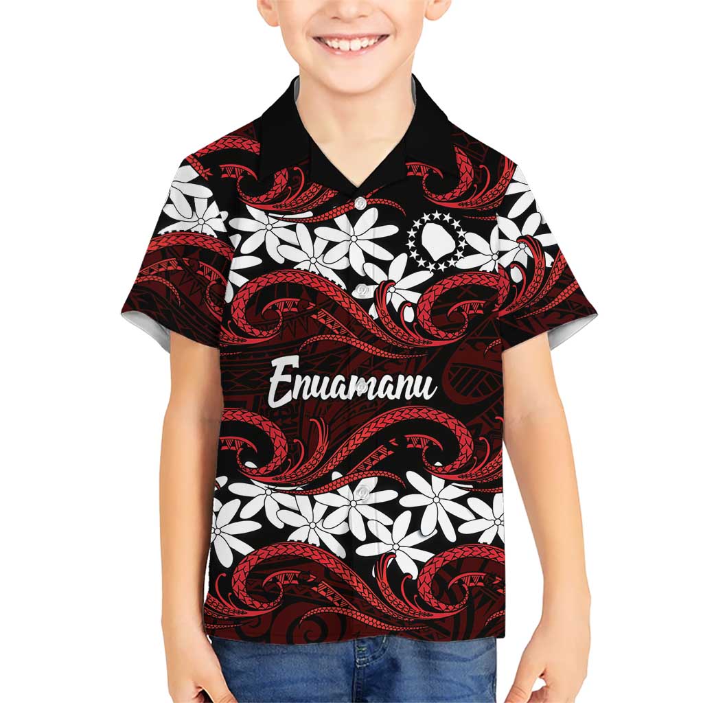 Personalised Cook Islands Atiu Enuamanu Family Matching Mermaid Dress and Hawaiian Shirt Tiare Maori Polynesian Waves Tattoo LT14 Son's Shirt Red - Polynesian Pride