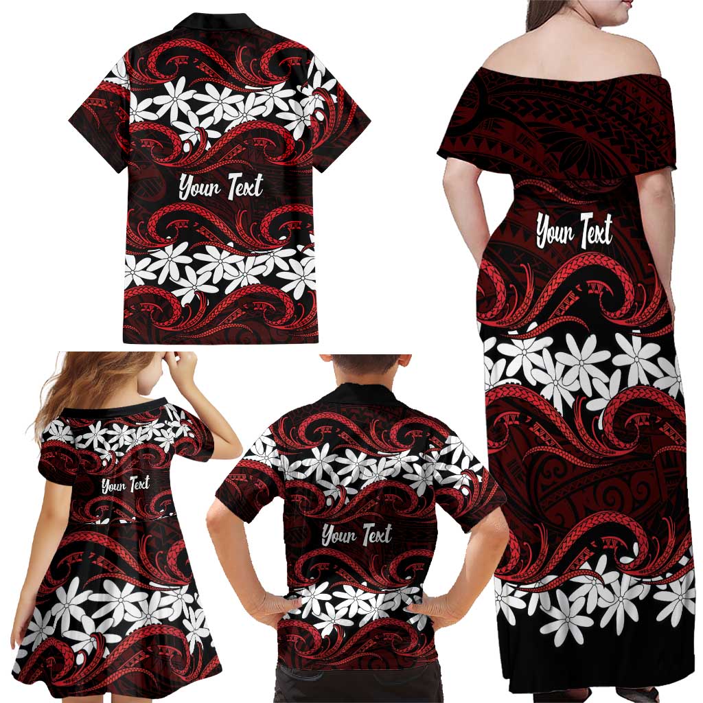Personalised Cook Islands Atiu Enuamanu Family Matching Off Shoulder Maxi Dress and Hawaiian Shirt Tiare Maori Polynesian Waves Tattoo LT14 - Polynesian Pride