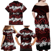 Personalised Cook Islands Atiu Enuamanu Family Matching Off Shoulder Maxi Dress and Hawaiian Shirt Tiare Maori Polynesian Waves Tattoo LT14 - Polynesian Pride