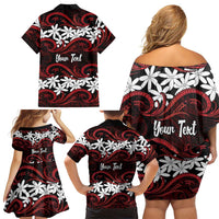 Personalised Cook Islands Atiu Enuamanu Family Matching Off Shoulder Short Dress and Hawaiian Shirt Tiare Maori Polynesian Waves Tattoo LT14 - Polynesian Pride