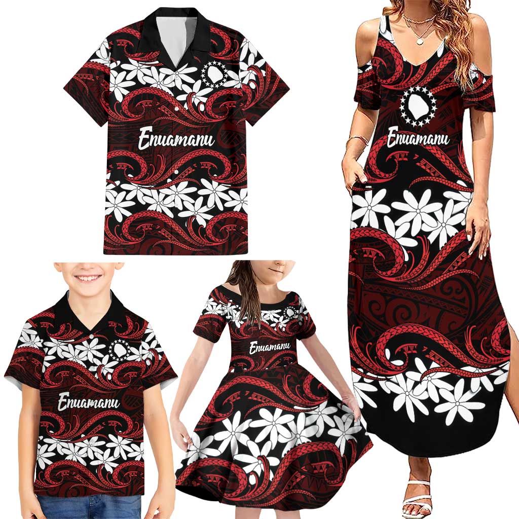 Personalised Cook Islands Atiu Enuamanu Family Matching Summer Maxi Dress and Hawaiian Shirt Tiare Maori Polynesian Waves Tattoo LT14 - Polynesian Pride