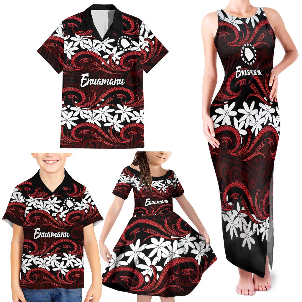 Personalised Cook Islands Atiu Enuamanu Family Matching Tank Maxi Dress and Hawaiian Shirt Tiare Maori Polynesian Waves Tattoo
