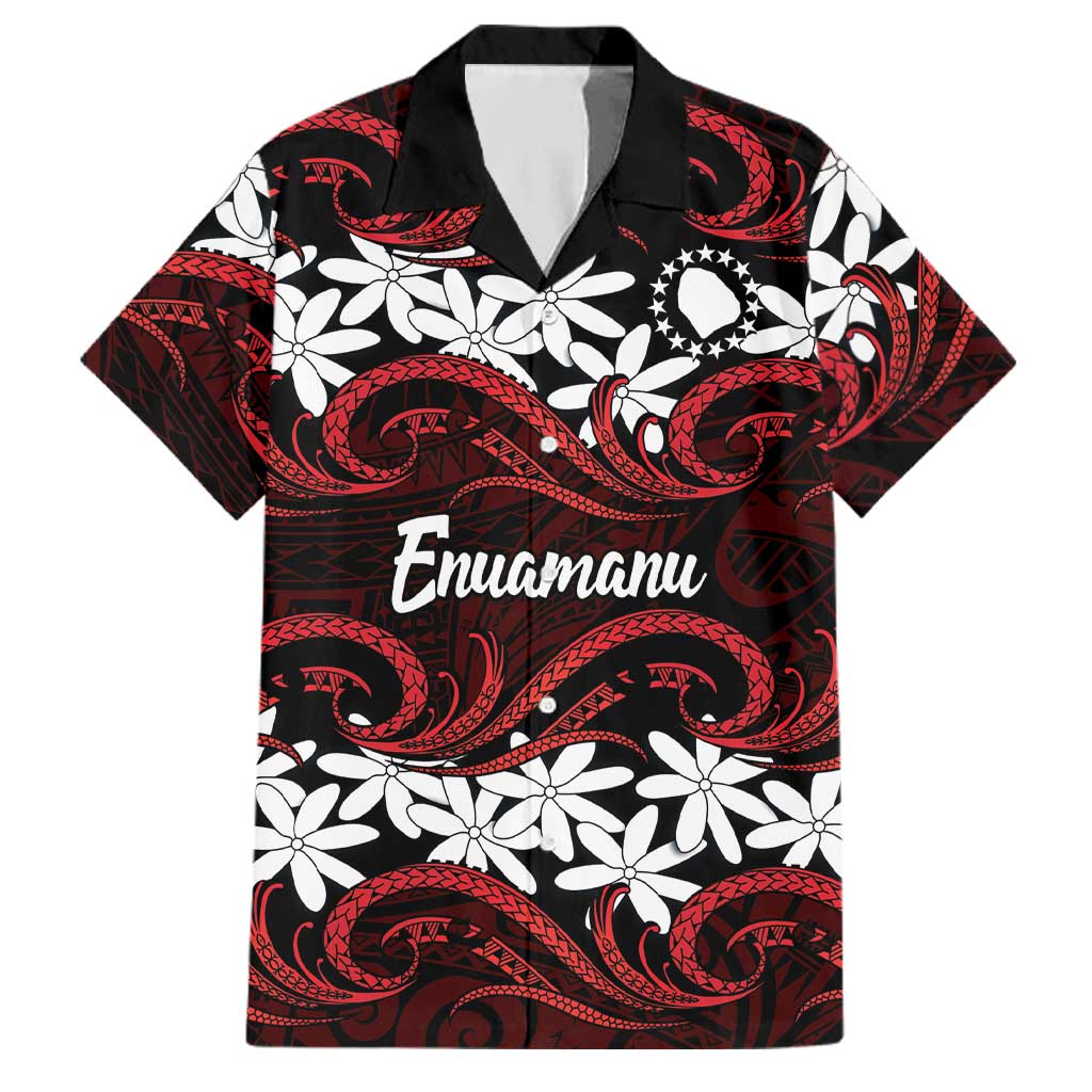 Personalised Cook Islands Atiu Enuamanu Family Matching Tank Maxi Dress and Hawaiian Shirt Tiare Maori Polynesian Waves Tattoo LT14 Dad's Shirt - Short Sleeve Red - Polynesian Pride