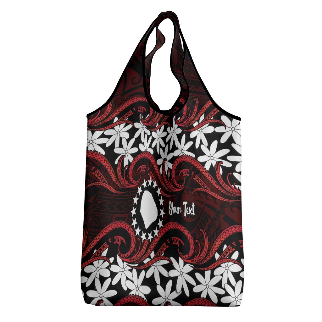 Personalised Cook Islands Atiu Enuamanu Grocery Bag Tiare Maori Polynesian Waves Tattoo