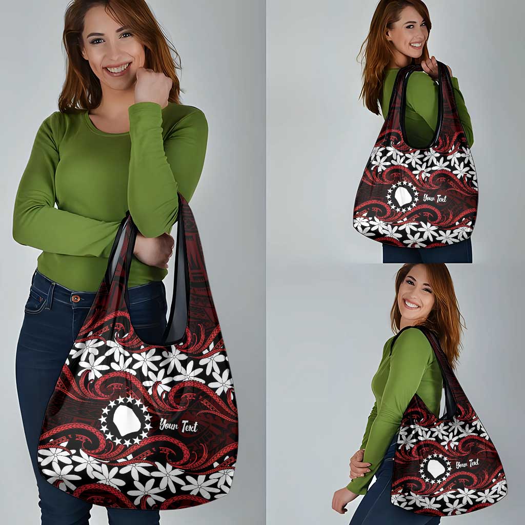 Personalised Cook Islands Atiu Enuamanu Grocery Bag Tiare Maori Polynesian Waves Tattoo
