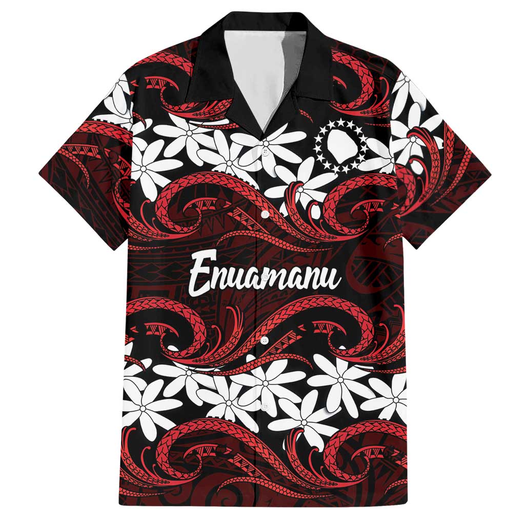 Personalised Cook Islands Atiu Enuamanu Hawaiian Shirt Tiare Maori Polynesian Waves Tattoo