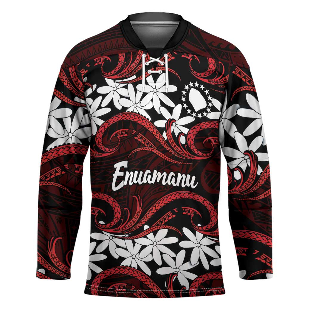 Personalised Cook Islands Atiu Enuamanu Hockey Jersey Tiare Maori Polynesian Waves Tattoo