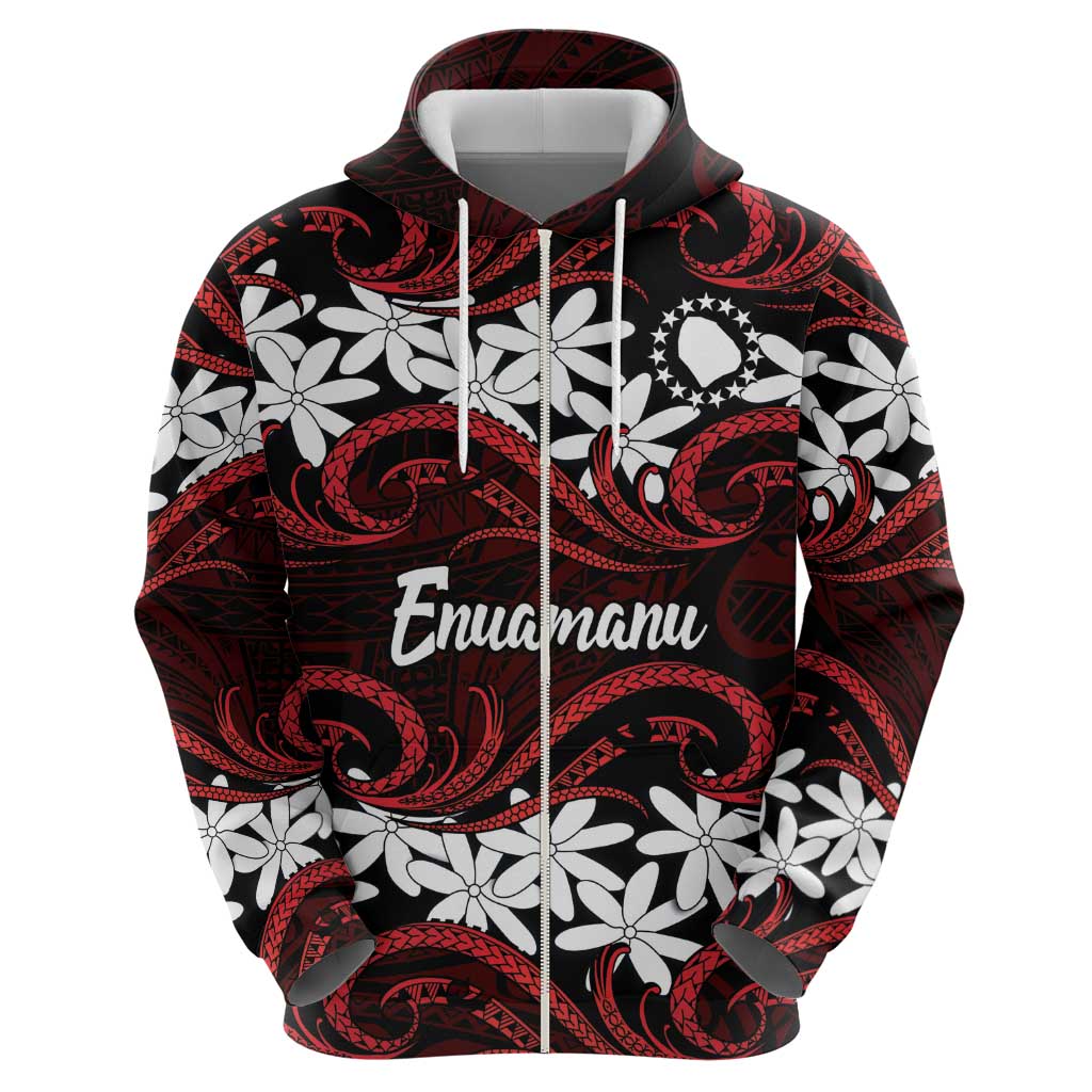 Personalised Cook Islands Atiu Enuamanu Hoodie Tiare Maori Polynesian Waves Tattoo LT14 - Polynesian Pride