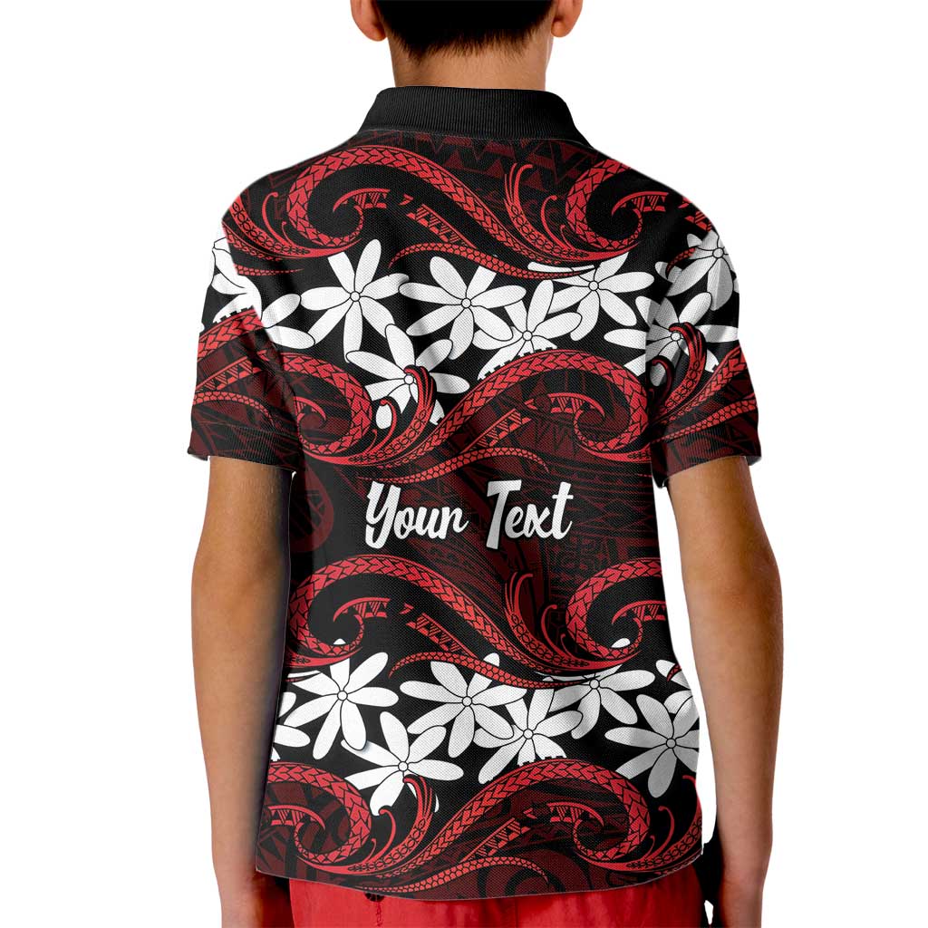 Personalised Cook Islands Atiu Enuamanu Kid Polo Shirt Tiare Maori Polynesian Waves Tattoo LT14 - Polynesian Pride