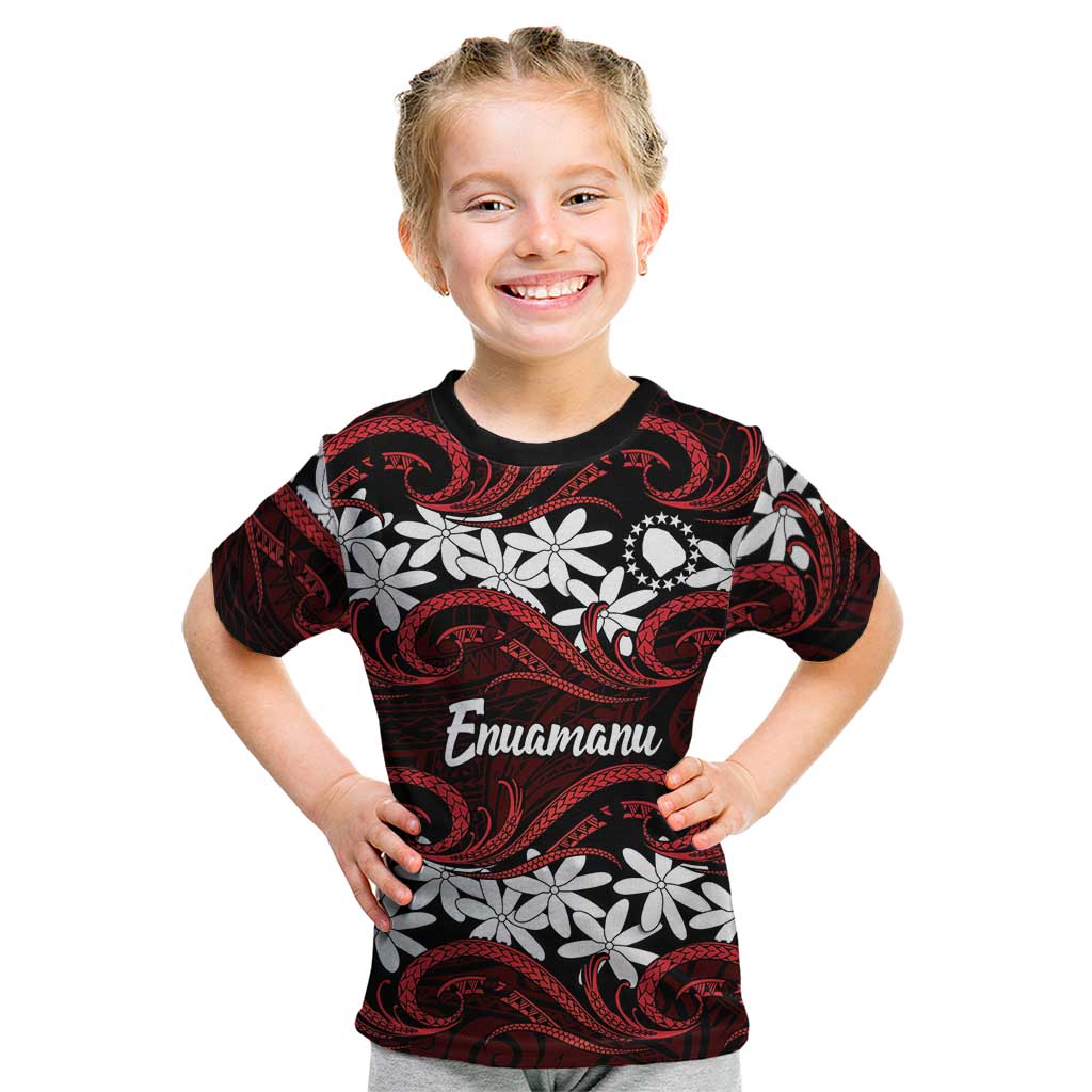 Personalised Cook Islands Atiu Enuamanu Kid T Shirt Tiare Maori Polynesian Waves Tattoo