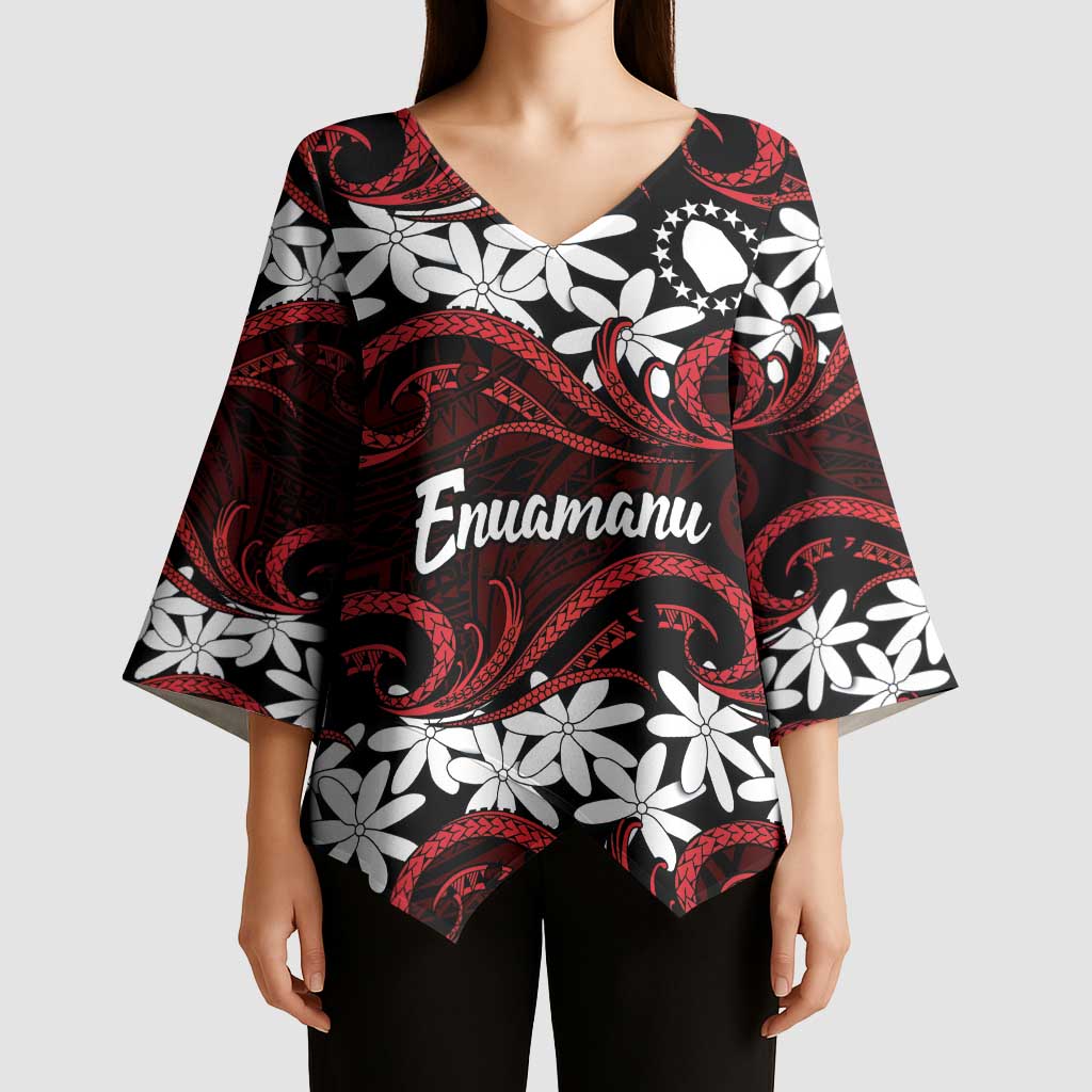 Personalised Cook Islands Atiu Enuamanu Kimono Sleeve Blouse Tiare Maori Polynesian Waves Tattoo LT14 - Polynesian Pride