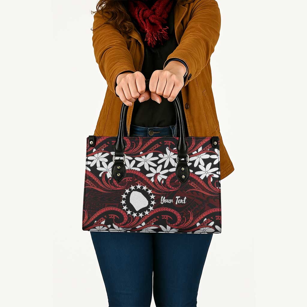 Personalised Cook Islands Atiu Enuamanu Leather Bag Tiare Maori Polynesian Waves Tattoo