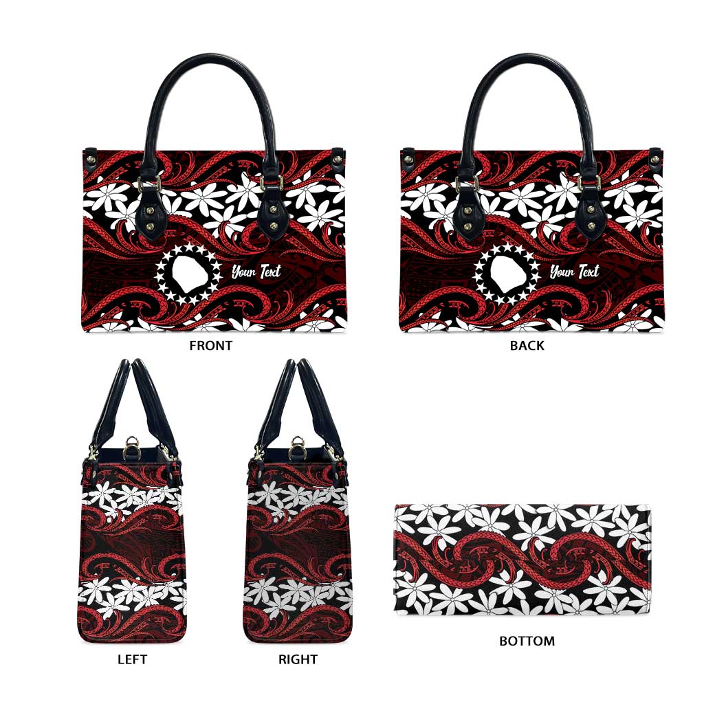 Personalised Cook Islands Atiu Enuamanu Leather Bag Tiare Maori Polynesian Waves Tattoo