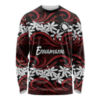 Personalised Cook Islands Atiu Enuamanu Long Sleeve Shirt Tiare Maori Polynesian Waves Tattoo LT14 Unisex Red - Polynesian Pride