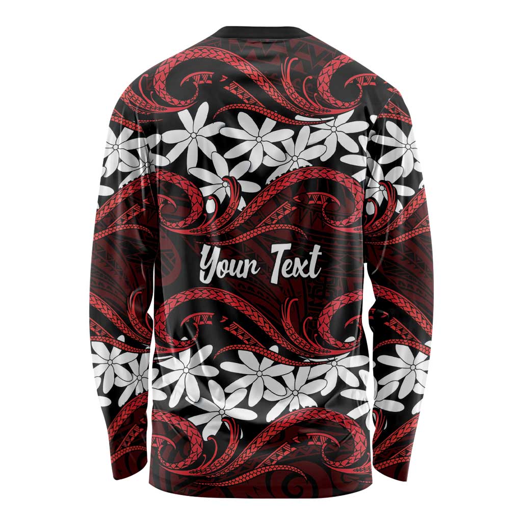 Personalised Cook Islands Atiu Enuamanu Long Sleeve Shirt Tiare Maori Polynesian Waves Tattoo LT14 - Polynesian Pride