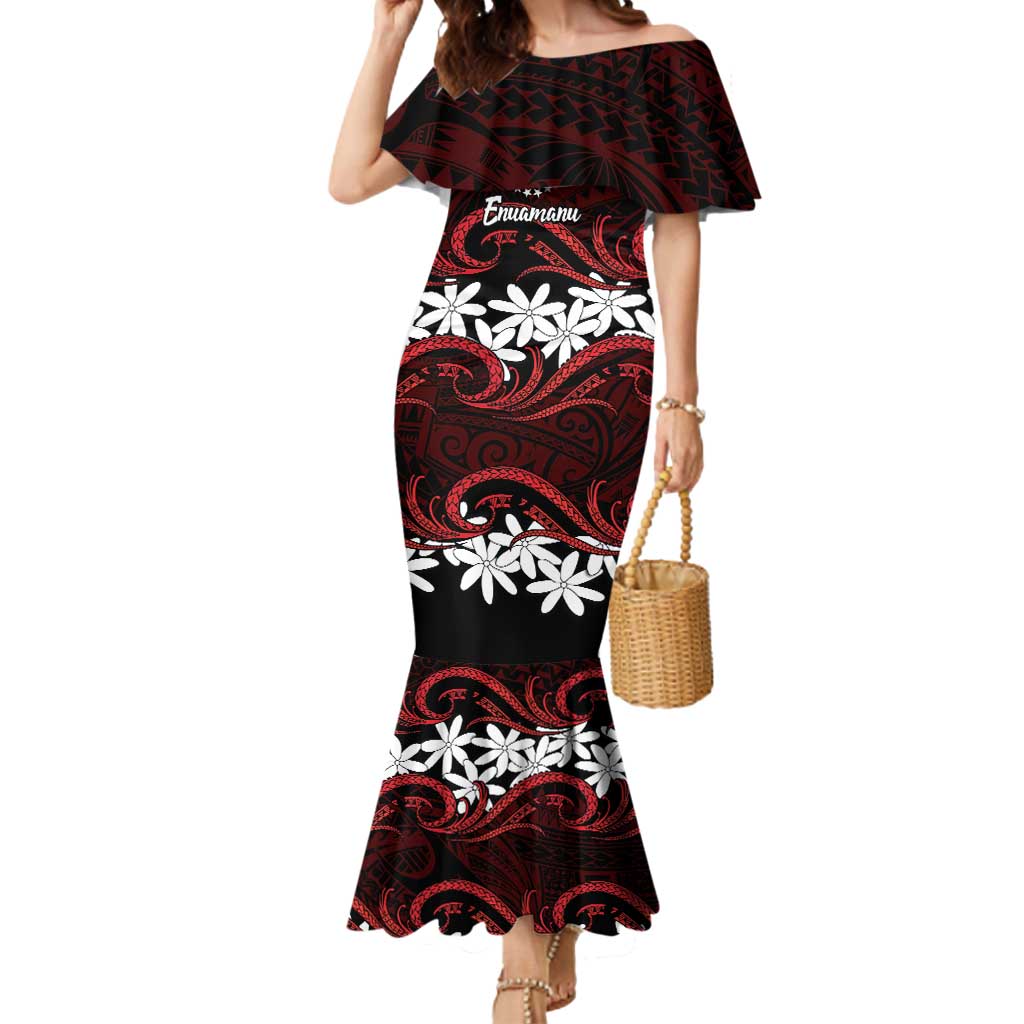 Personalised Cook Islands Atiu Enuamanu Mermaid Dress Tiare Maori Polynesian Waves Tattoo LT14 Women Red - Polynesian Pride