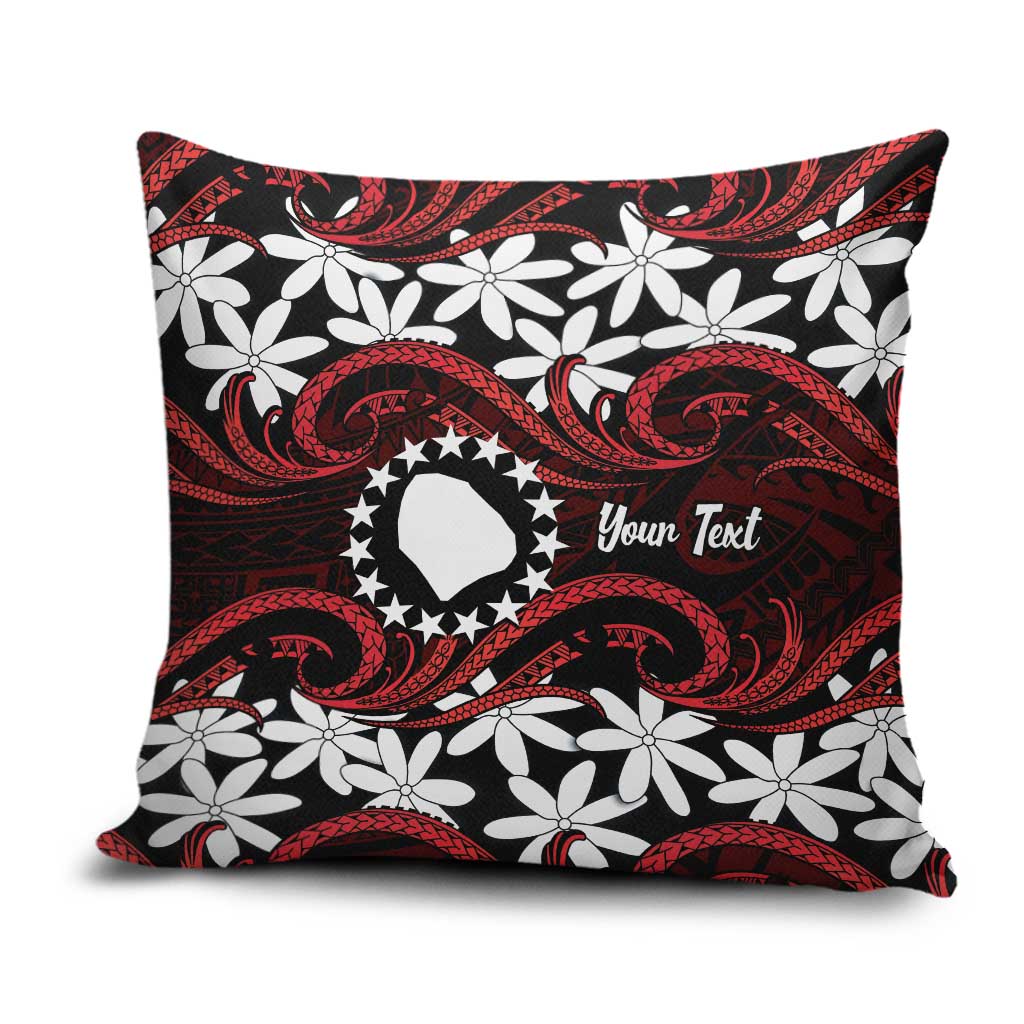Personalised Cook Islands Atiu Enuamanu Pillow Cover Tiare Maori Polynesian Waves Tattoo