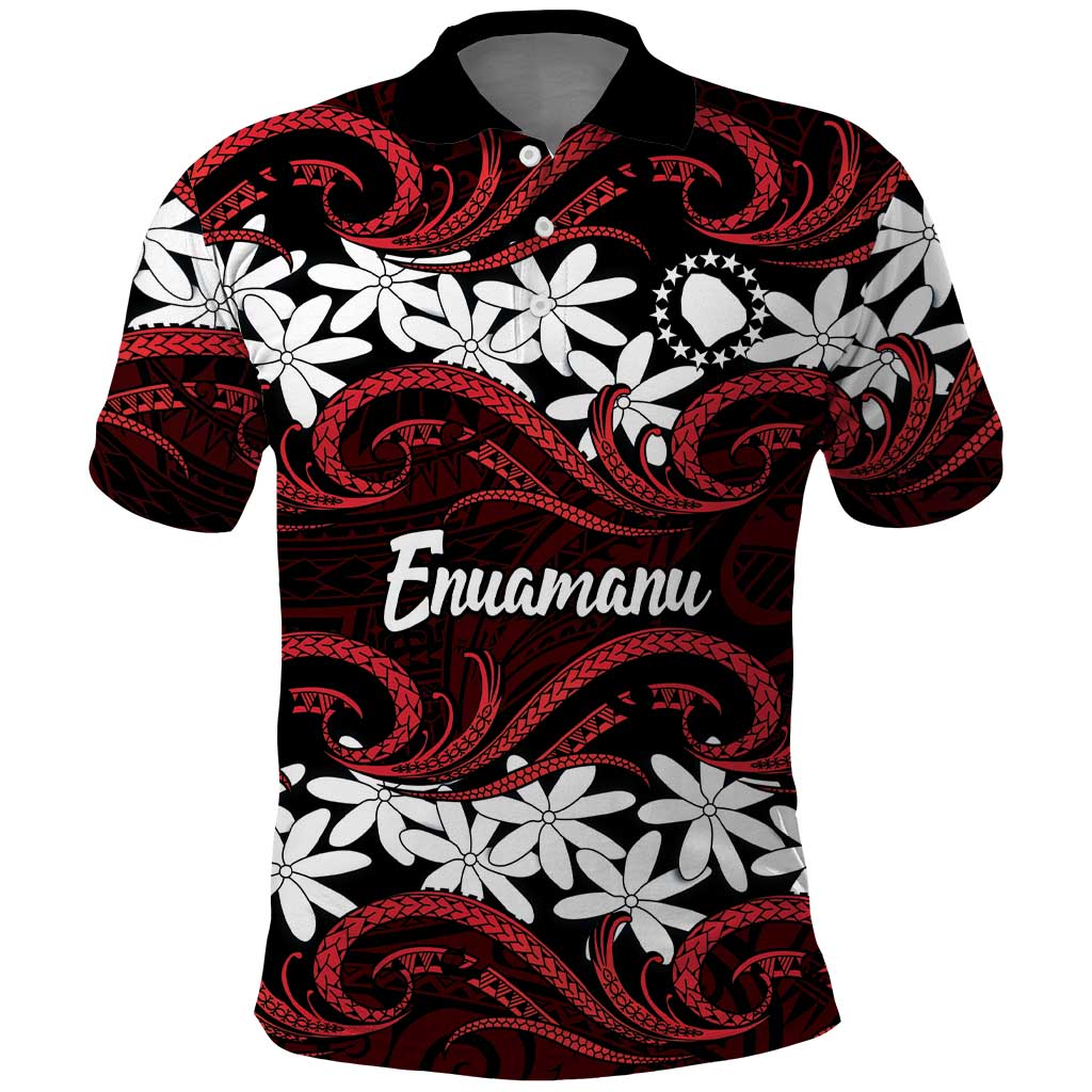 Personalised Cook Islands Atiu Enuamanu Polo Shirt Tiare Maori Polynesian Waves Tattoo LT14 Red - Polynesian Pride